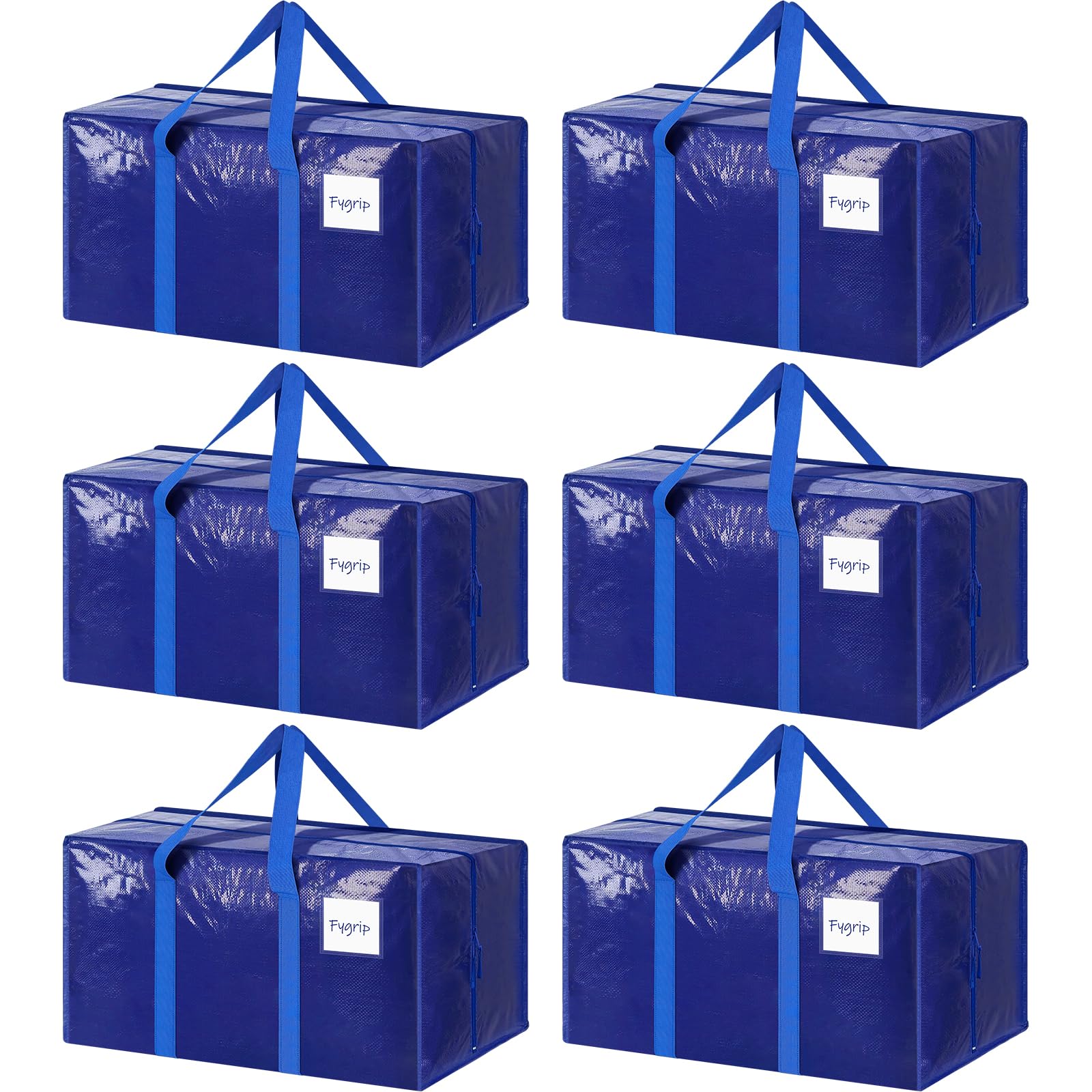 6 Pack Extra Heavy Duty Large Moving Bags with Strong Zipper & Comfortable Handles, Sturdy & Durable Clothes Storage Bags Totes Bins, Blue Packing Moving Boxes for College Supplies, Dark Blue